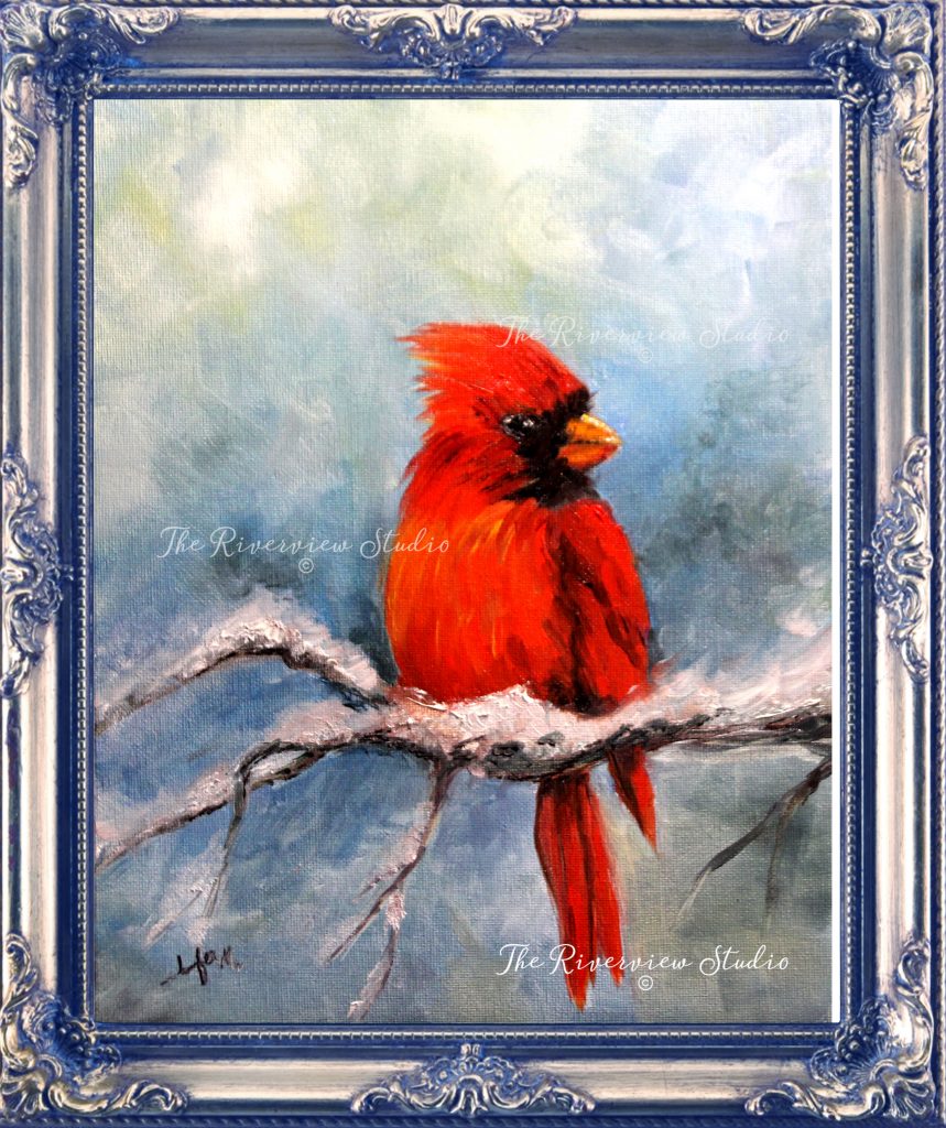 Cardinal Visit - <a href="https://riverviewstudio.com/buy-art/" data-type="page" data-id="989"><strong><span class="has-inline-color has-white-color">Buy Now</span></strong></a>